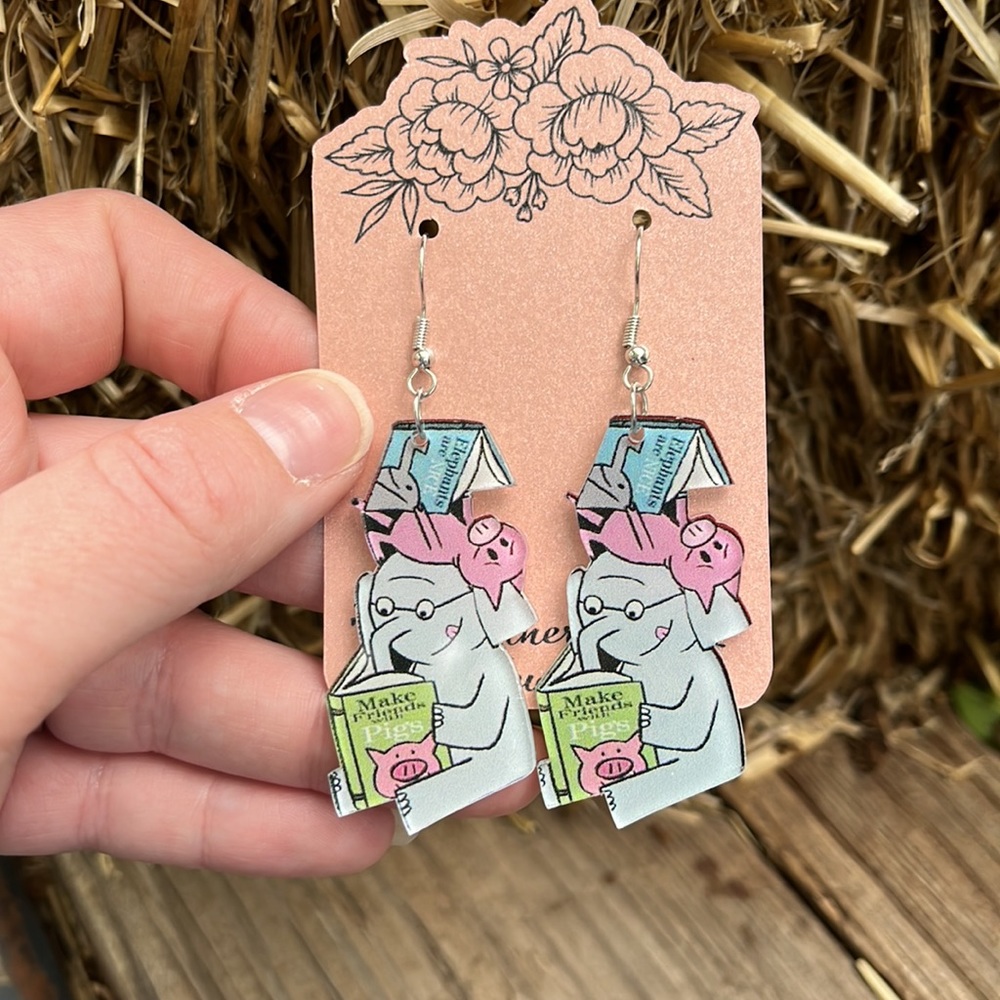 Mo Willems Piggie and Gerald Teacher Earrings - Picture 3 of 13